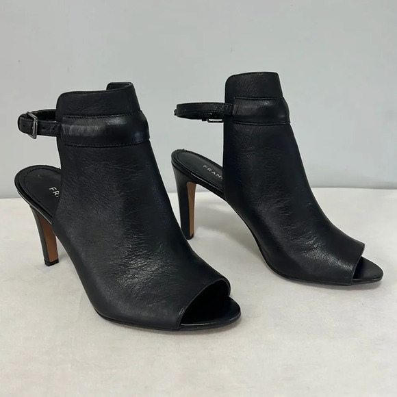 FRANCO SARTO SIZE 6 BLACK Leather Slingback Peek A Boo Toe Heeled - Picture 1 of 11